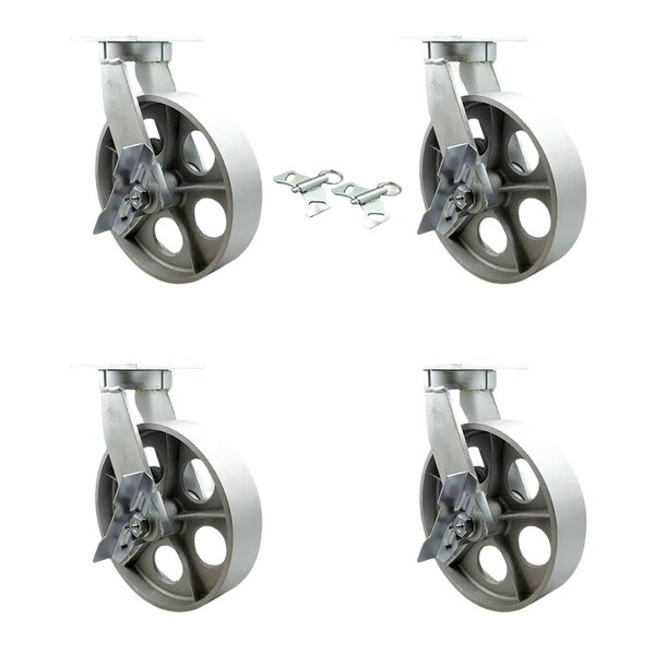 Service Caster 12'' Extra Heavy Duty Semi Steel Cast Iron Caster Set 4 Brakes 2 Swivel Locks, 4PK CRAN-KP92S1230-SSR-SLB-BSL-2-SLB-2 - main